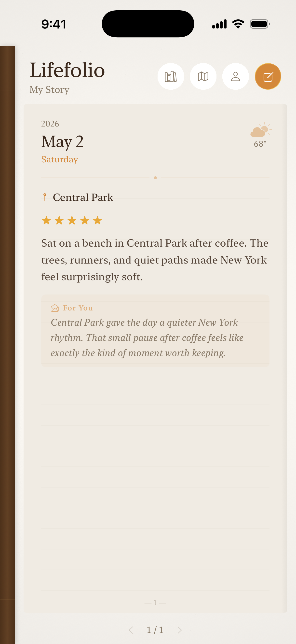 Lifefolio daily page screen
