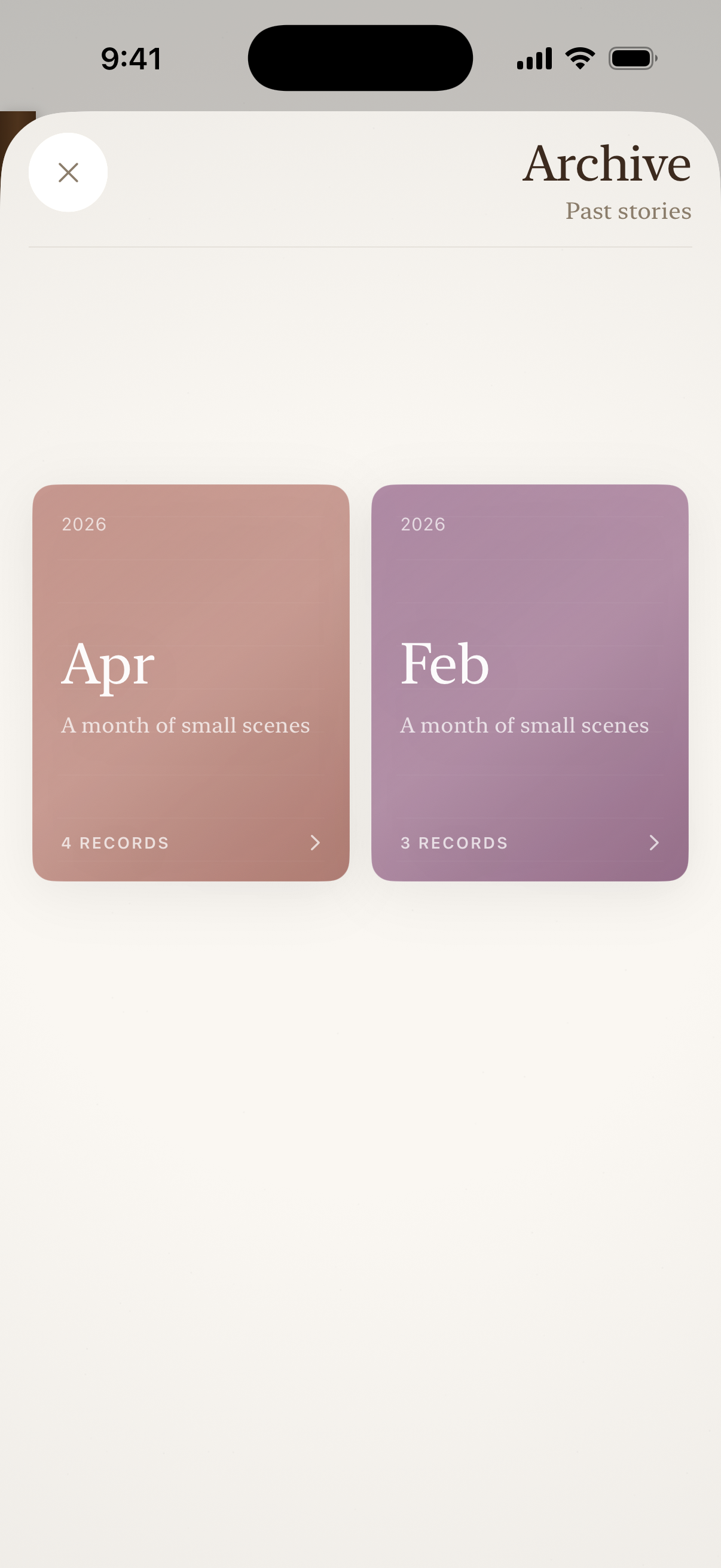Lifefolio monthly archive screen